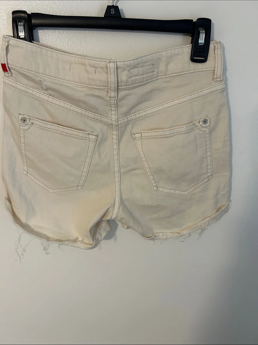 Anthropologie Pilcro Cream High-Rise Denim Jean Shorts with Cuffed Hem Detressed - Picture 4 of 8